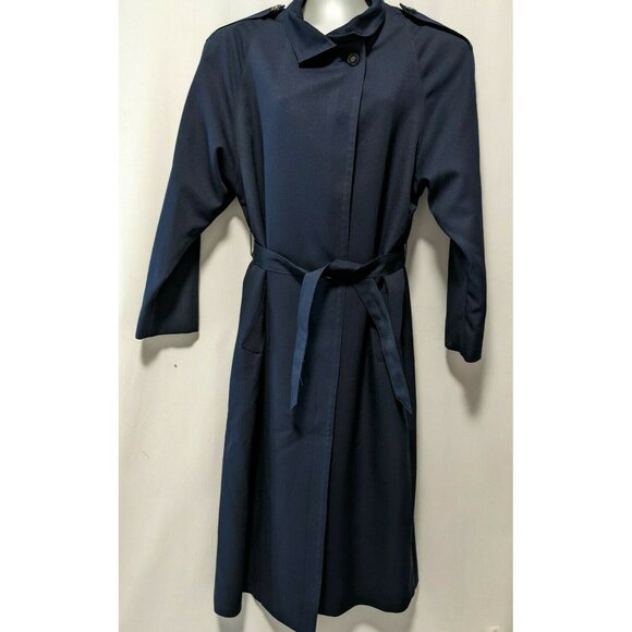 Vintage Luba Paris Women Trench Coat Navy Designer Midi Size 13/14 Canada Flaw - Picture 1 of 12